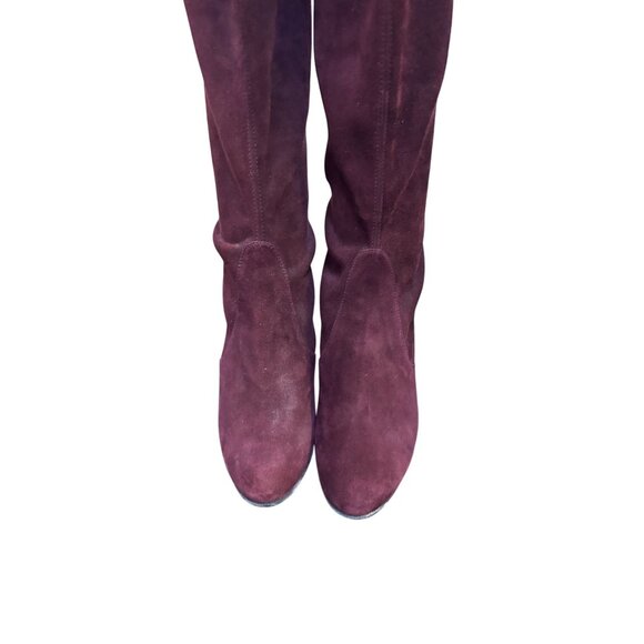 Stuart Weitzman Suede Over-The-Knee Boots In Wine With Block Heel Size 7 - Picture 5 of 11